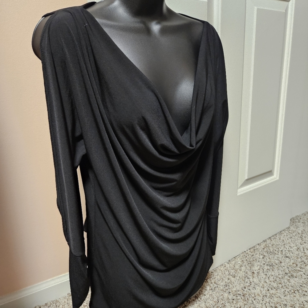 VENUSBlack Draped Asymmetrical Cowl Neck Top - Picture 5 of 13